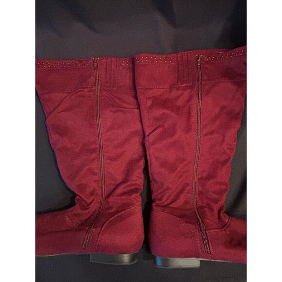 Women’s Lane Bryant Knee High Slouchy Boots Faux Suede Burgundy / Wine color, 10 - Picture 5 of 6